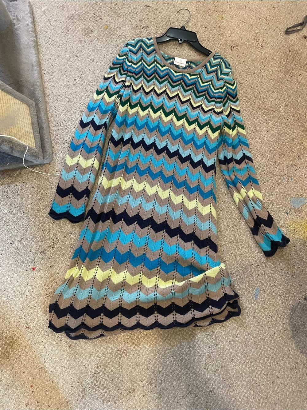 Hanna Andersson Chevron Long Sleeve Dress in Teal, Navy, Lime, Taupe